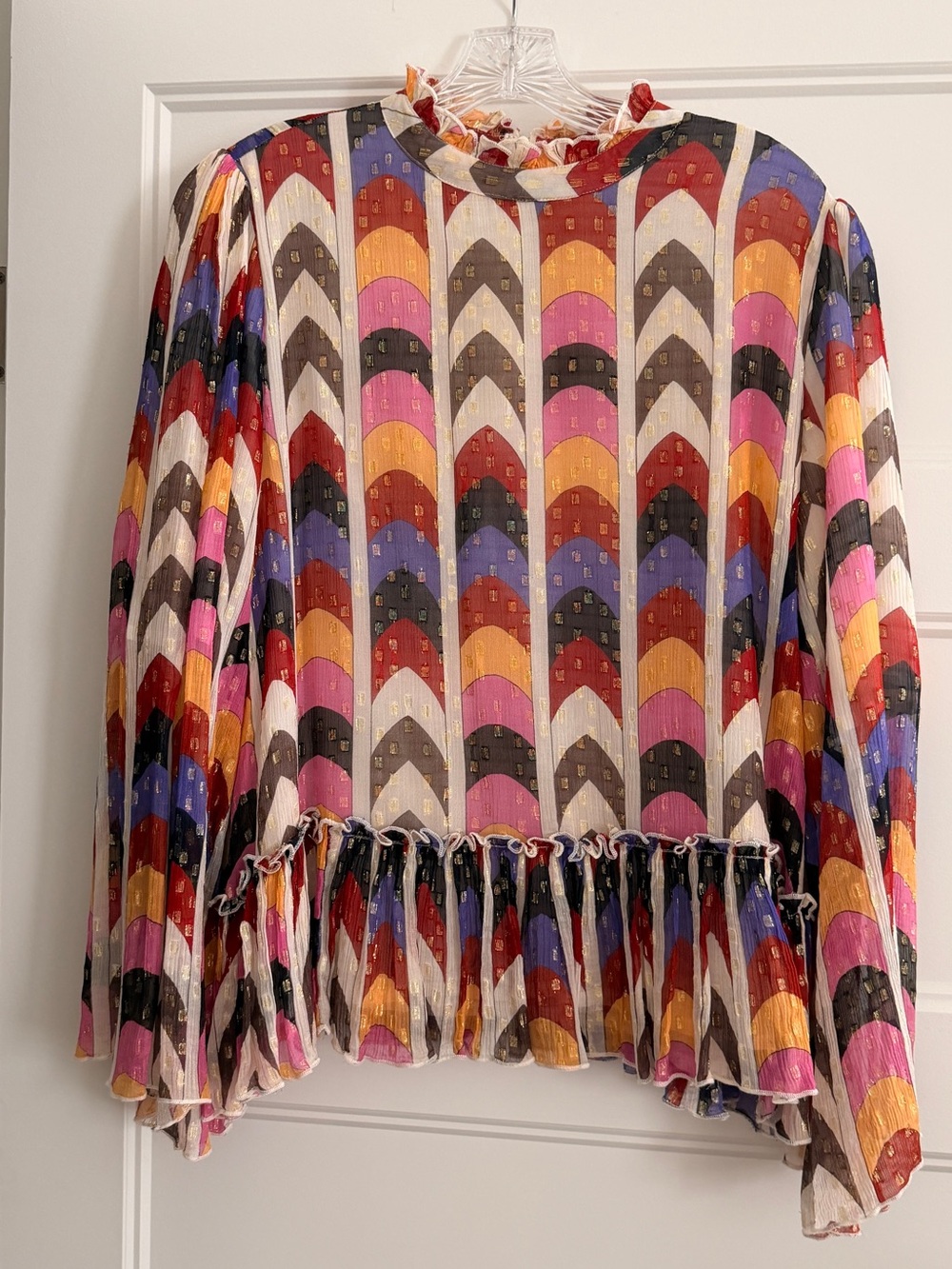 Oliphant Multi-Color Geometric Ruffle-Hem Blouse